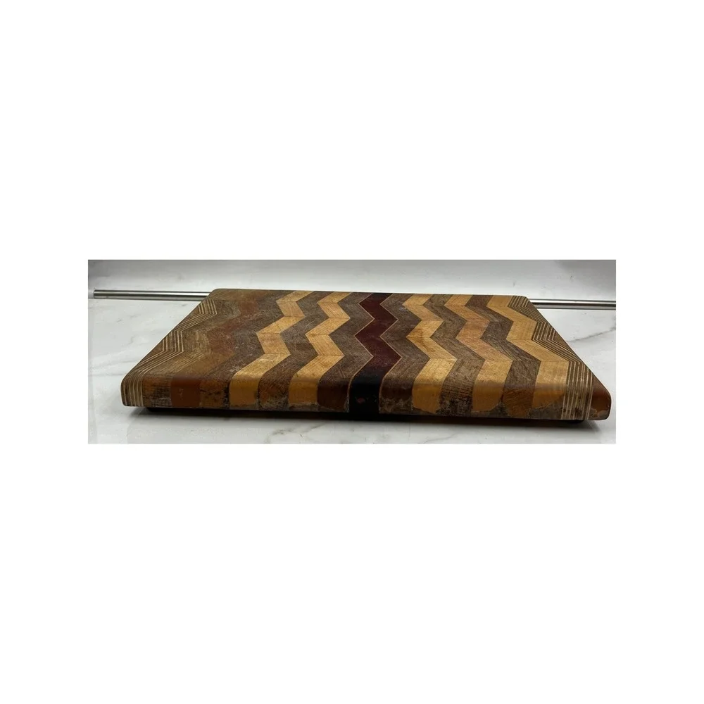 David Levy Handcrafted Mixed Wood Chevron Cutting Board Davis CA Artisan 14.5